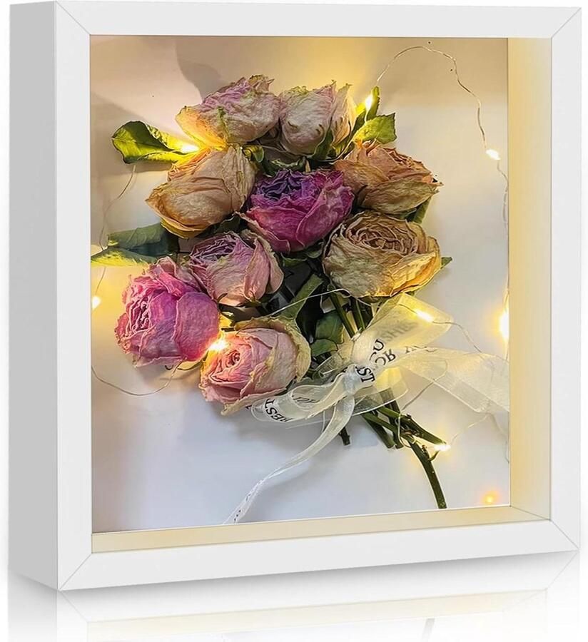 3D-fotolijst om te vullen 20 x 20 cm diepe lijst objectlijst vierkant decoratie wanddecoratie bureau bruiloft cadeau wit 3 cm