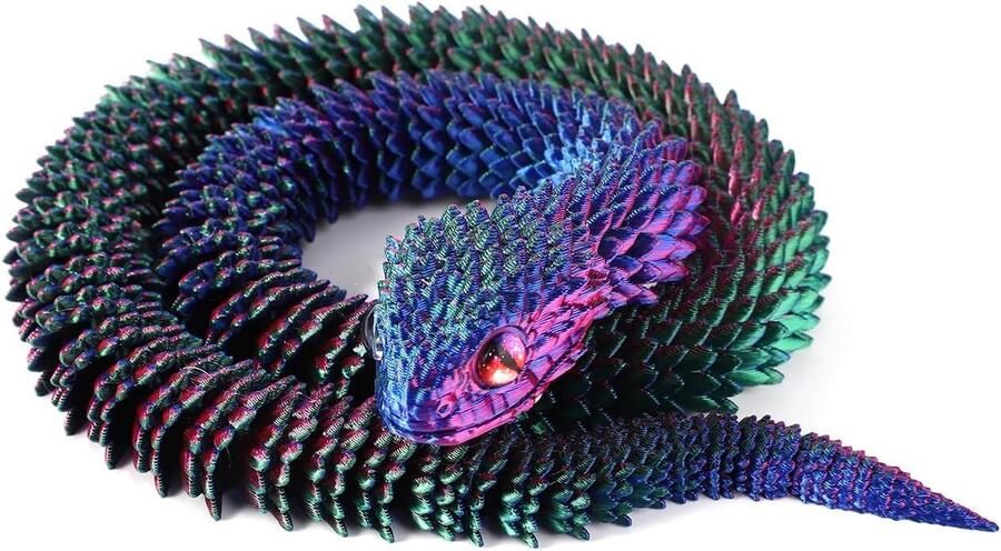 3D Geprinte Viper Speelgoed Slang Viper Speelgoed 3D Geprinte Dieren Mysterie Articuleerbare Slang Verzamelobject Bureau Decoratie voor Thuis en Kantoor (Gradient Drie Kleuren)