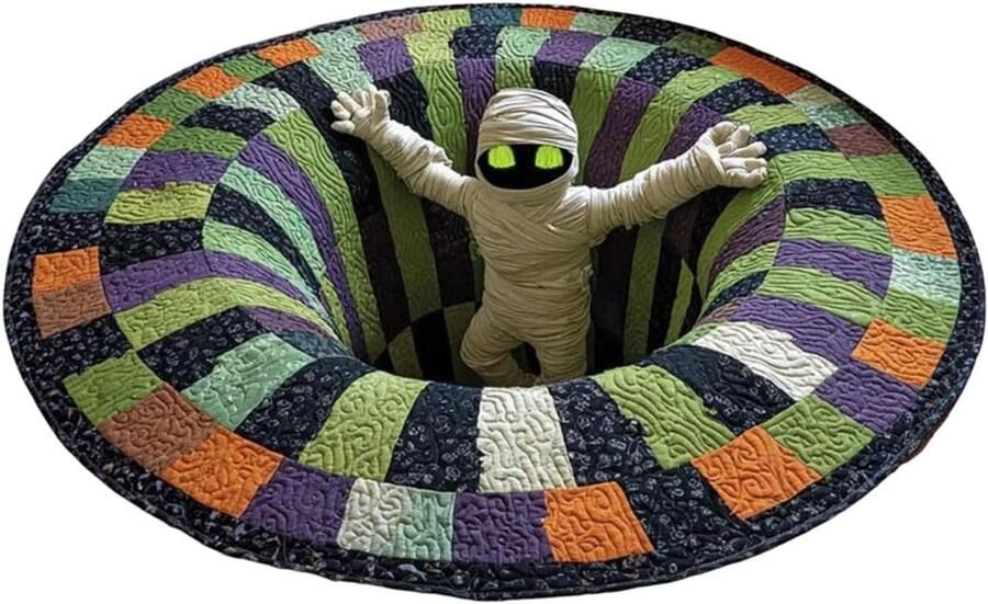 3D Halloween-kleed Candy Corn Abyss gewatteerde ronde mat Halloween gewatteerd rond kleed 3D-illusie Beste gezellige decoratie voor de woonkamer Diameter 60 cm Halloween 2