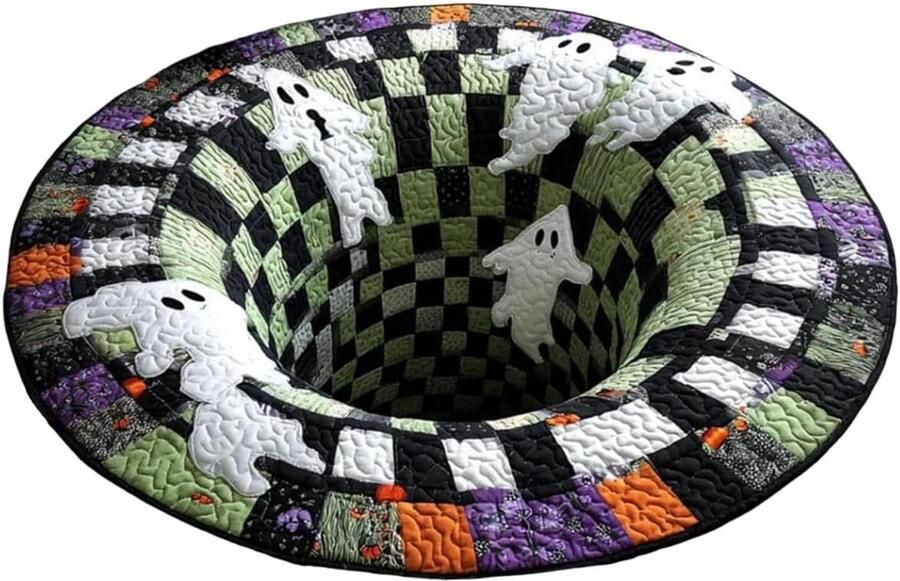 3D Halloween-kleed Candy Corn Abyss gewatteerde ronde mat Halloween gewatteerd rond kleed 3D-illusie Beste gezellige decoratie voor de woonkamer Diameter 60 cm Halloween 1