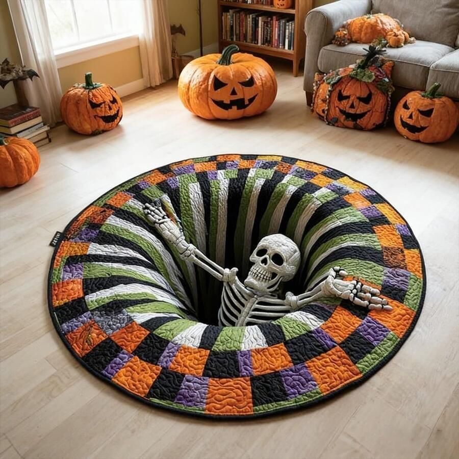 3D Halloween-kleed Candy Corn Abyss gewatteerde ronde mat Halloween gewatteerd rond kleed 3D-illusie Beste gezellige decoratie voor de woonkamer Diameter 60 cm Halloween 3