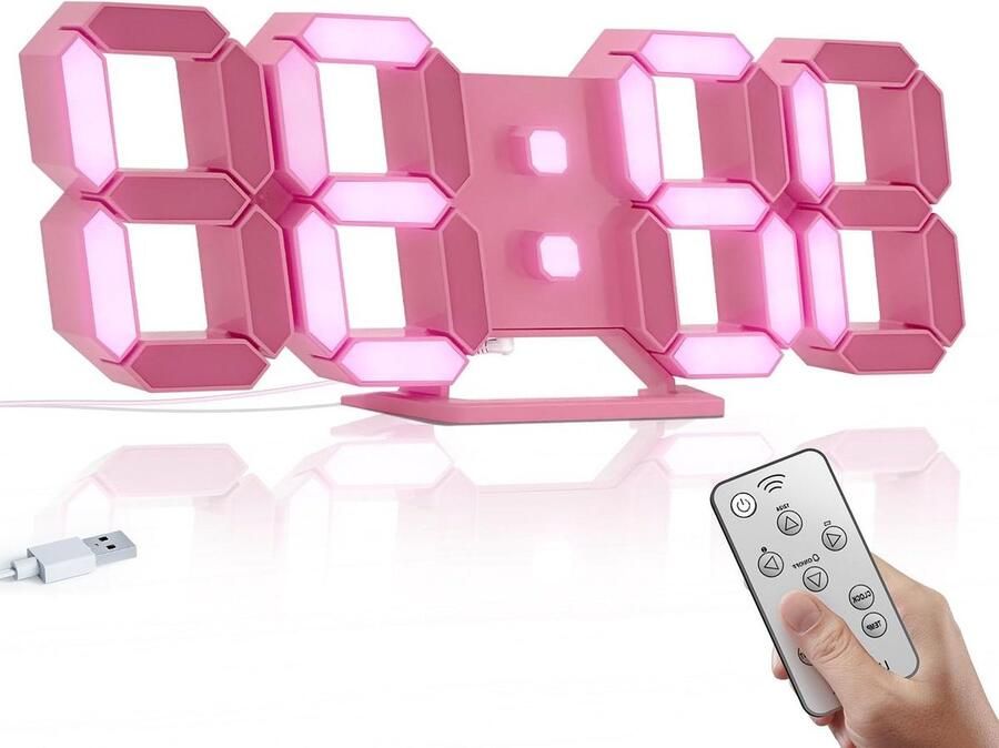 3D LED Desk Clocks 10'' Large Numbers for Girls Room Alarm Sleeping Temperature Remote Control Night Light Automatic Brightness Lights