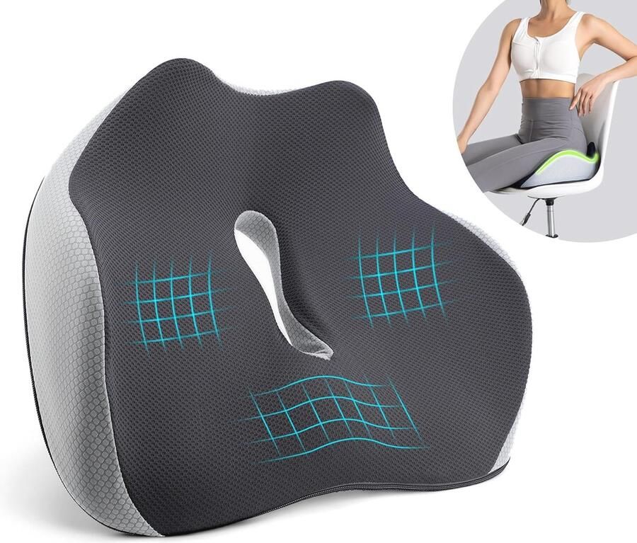 Orthopedisch Zitkussen voor Lang Zitten Volledige Wrap Traagschuim Seat Cushion Verlichting van Heupen Stuitbeen Ischias Pijn Geschikt voor Bureaustoel Auto Rolstoelen - Foto 2