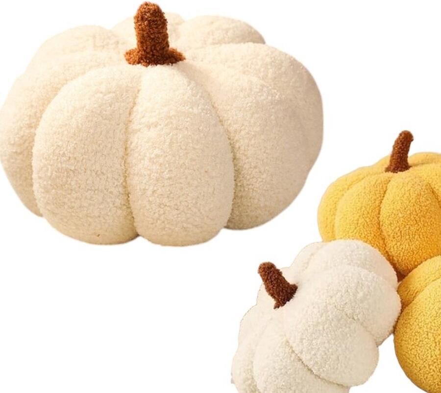 3D Pompoen Kussen Decoratief Kussen Vakantie Kussen Geschikt voor Bank Auto Slaapkamer Decoratie Crème Kleur 28cm