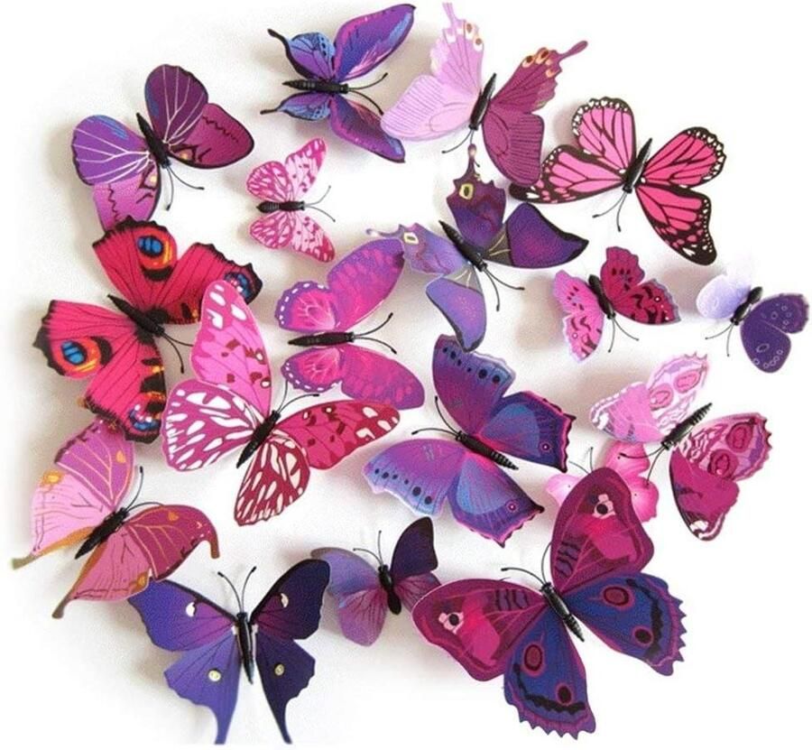 3D Regenboog Vlinder Muurstickers Set van 12 Tuin Slaapkamer Kinderkamer Kantoor Feestdecoratie Bed Frame Spiegel