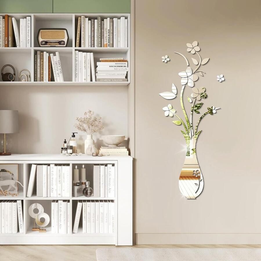 3D Spiegel Stickers Acryl Bloemen Wand Tattoos DIY Vaas Kunst Huis Decor voor Woonkamer Slaapkamer TV Achtergrond Bank Achtergrond
