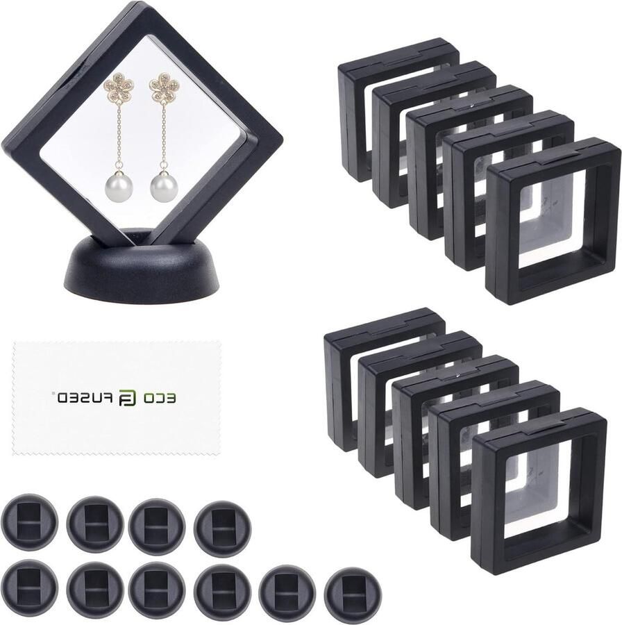 3D transparant zwevend frame vitrinekast voor memorabilia set van 10 zwart