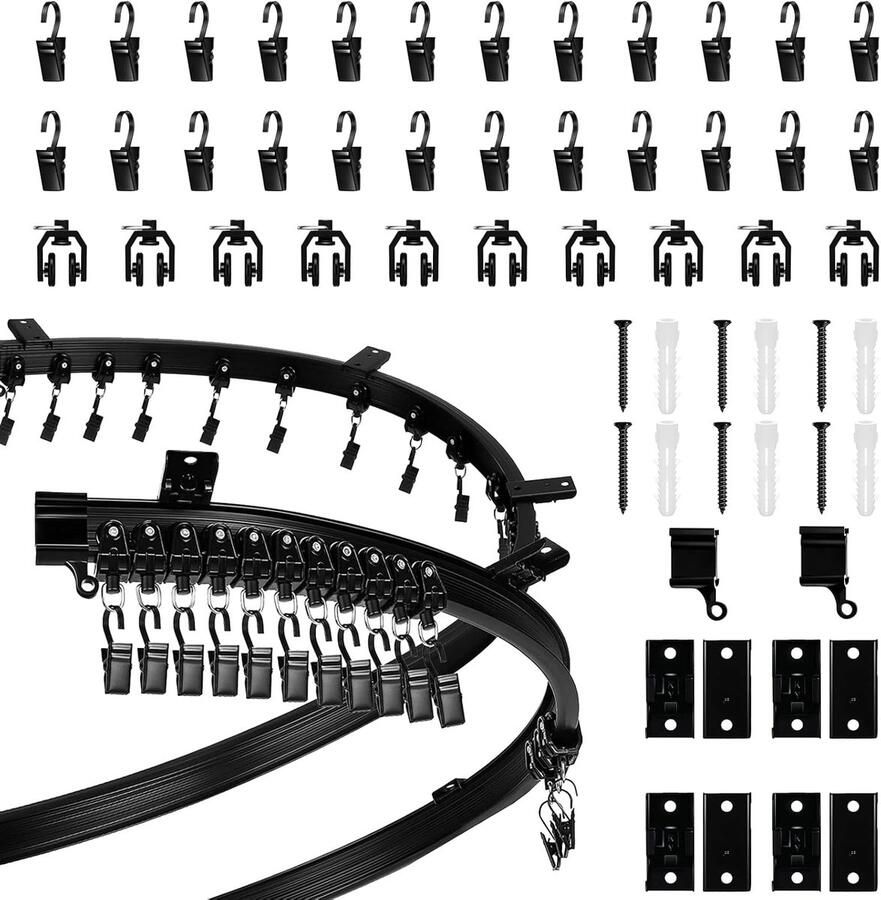 3M Gordijnrail Plafond Gordijnrail Flexibele Gordijnrail met Stille Rollers voor RV Rail Systeem Voor Erkerraam Kamerscherm Douchevenster (Zwart)