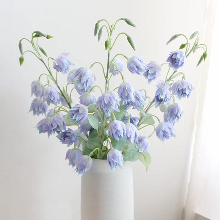 3Pcs Artificial Bellflower Silk Flower Outdoor Fake Plants Faux Plastic Flower Artificial Lily of the Valley Wind Chime Orchid for Home Office Decoration Dining Table Centerpiece (Light Blue)