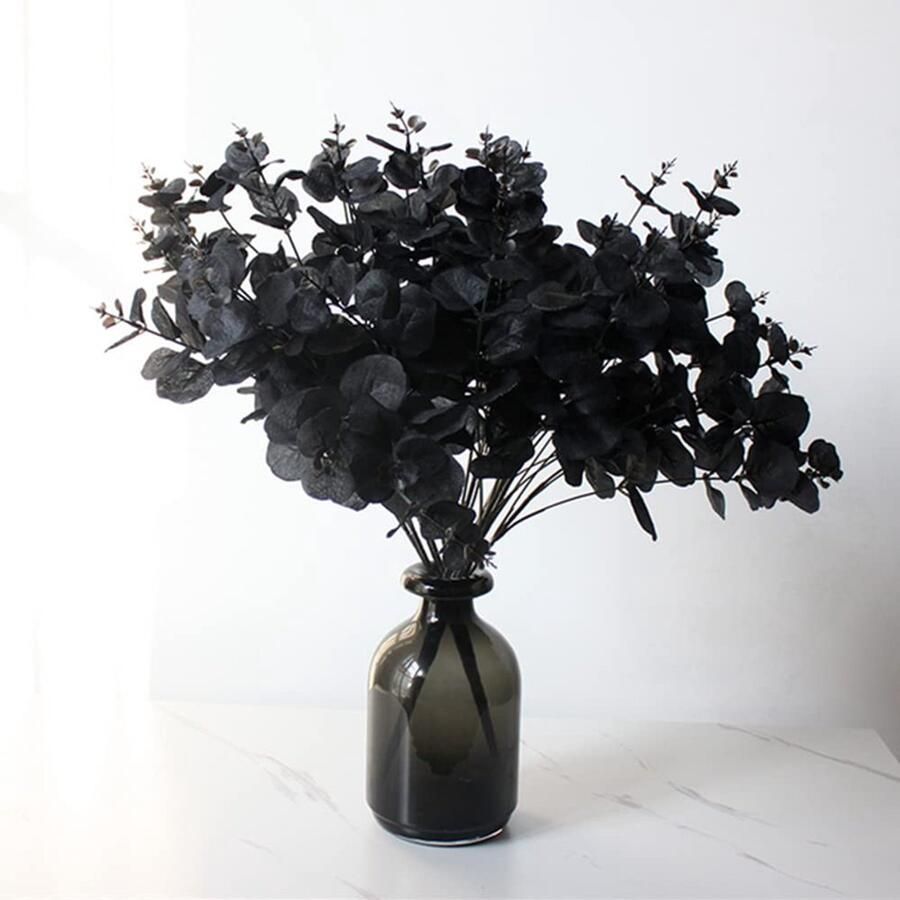 3Pcs Artificial Eucalyptus Leaves Branches Autumn Wedding Bouquet Centerpiece for Thanksgiving Halloween Decor Dining Table Centerpieces Decor (Black)