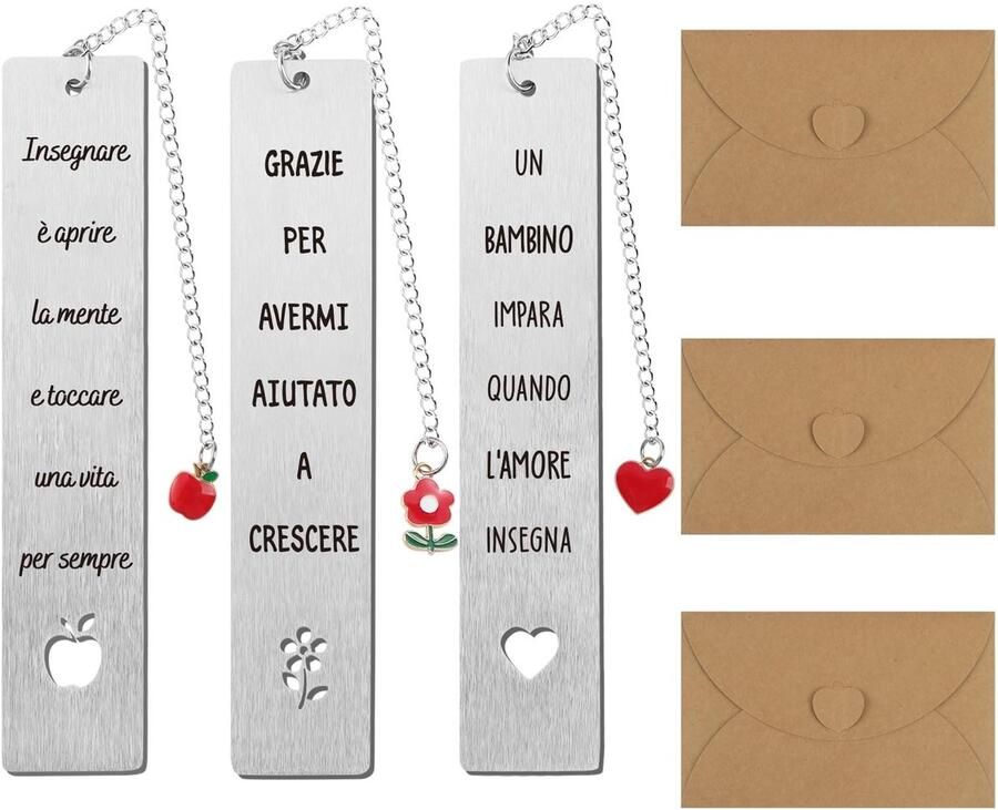 3pcs Bookmarks Teacher Gift Teacher End Year Kindergarten Bookmark with Special Phrases Metal Thank You Teacher with Envelope Gift Christmas Birthday