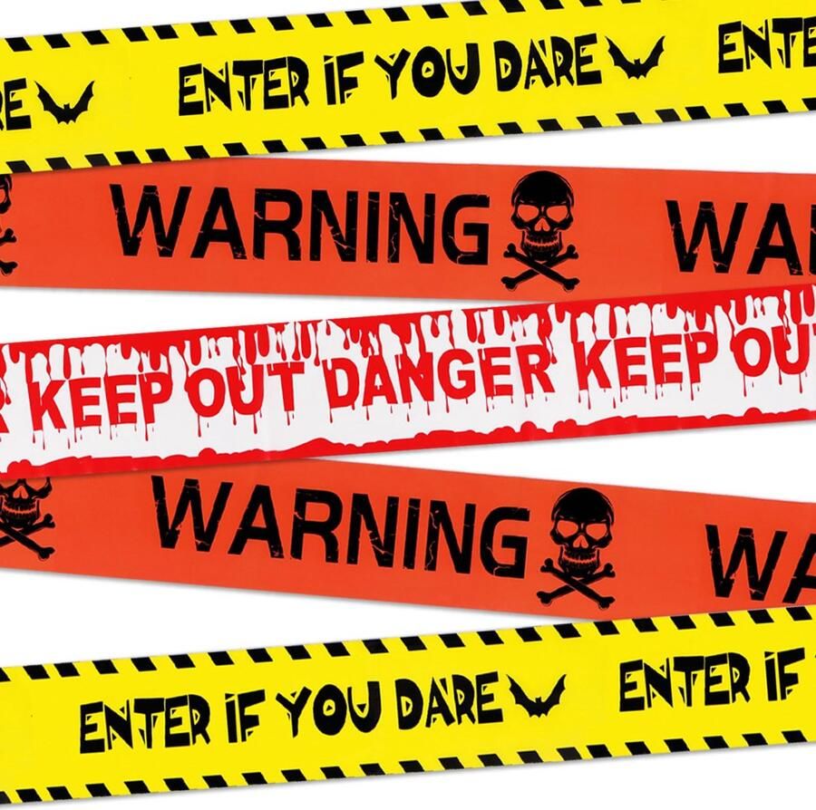 3pcs Halloween Warning Tape Non-adhesive Scare Tape Yellow Barrier Danger Decor Spooky Prop Horror Scare Decoration for Halloween Party