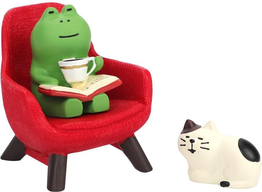 3pcs Miniature Frog Figurines Funny Miniature Cat Figurines with Small Sofa Mini Resin Cat Figures Kitten Figurines Decoration for Desk Shelf Gift for Frog Cat Lovers