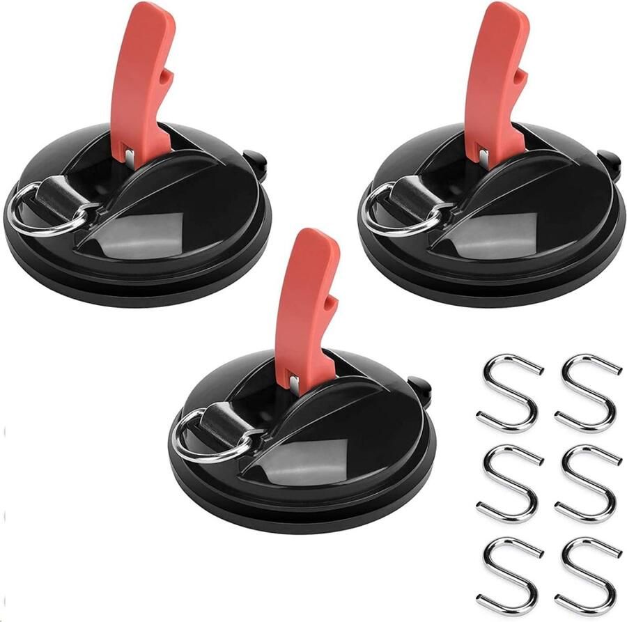 3stuks Zuignaphaken extra sterke zuignappen Zuignap haakjes kamperen multifunctionele zuignappen met 6 stuk S-haken buiten zonnezeil Extra Sterke Camping Zuignaphaak zuignaphouder multifunctionele zuignaphaak
