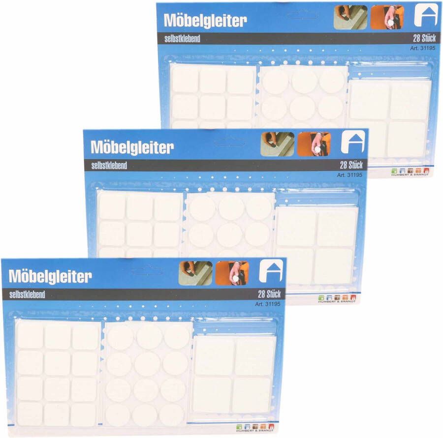 3x Antikras rubber meubelviltjes wit 28-delig meubel viltjes