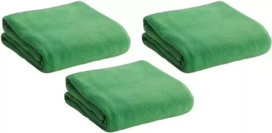 3x Fleece dekens plaids kleedjes groen 120 x 150 cm Bank woonkamer dekentjes