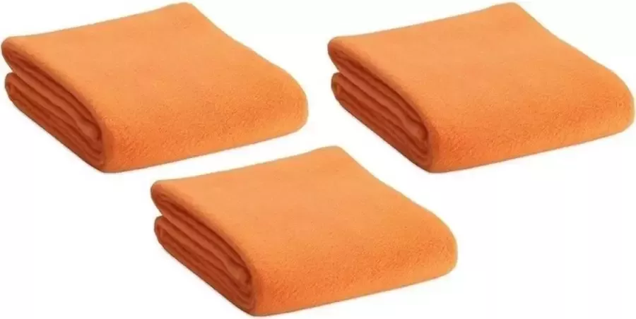 3x Fleece dekens plaids kleedjes oranje 120 x 150 cm Bank woonkamer dekentjes