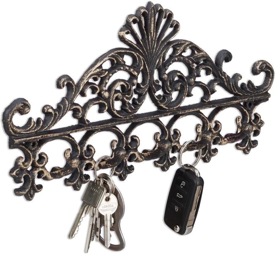 Relaxdays 3x wandkapstok gietijzer sleutelrek 5 haken muurkapstok wandkapstok -brons