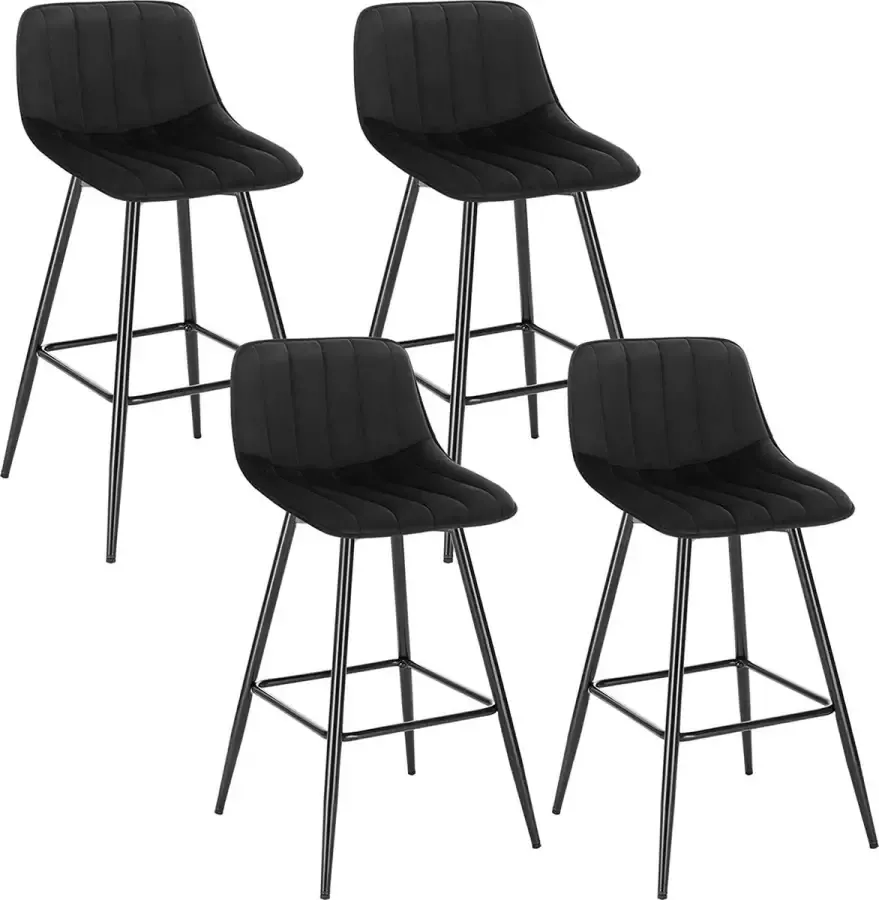 4 Barkruk Barstoelen industrie krukken Zwart met Fluweel zitting BH253sz-4