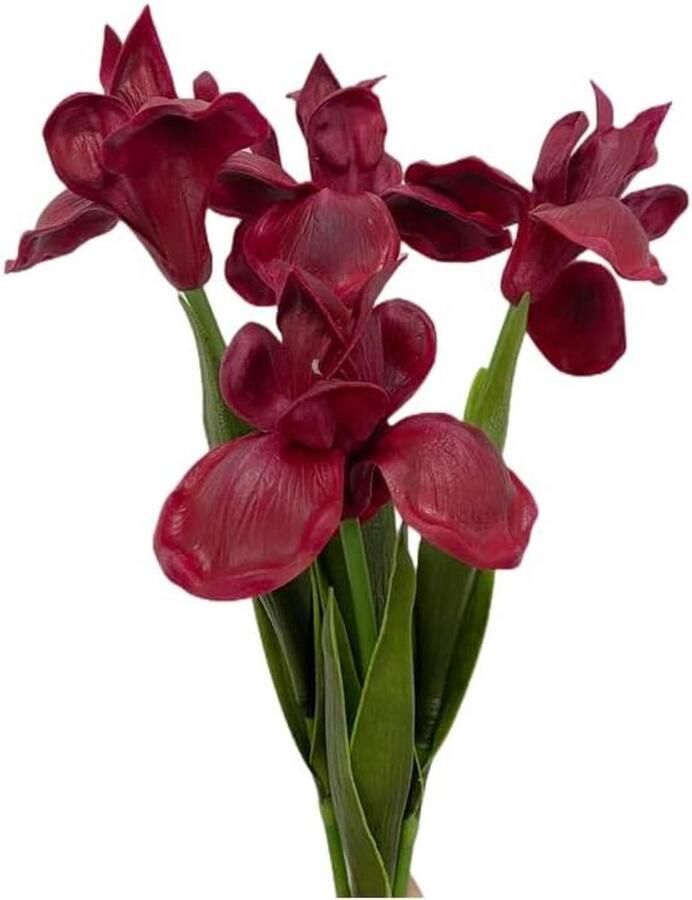 Allecto Plus Kunstmatige iris bloem zijde 18 inch lang Ierland PU Nepbloem voor tafel arrangementen Thuis feest bruiloft Decoratie Dieprood