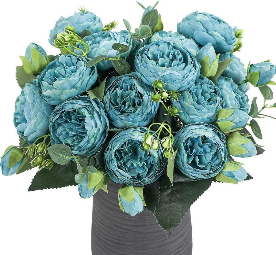 4 bundels kunstbloemen pioenroos blauw 20 koppen namaakpioenroos zijde bloemen boeketten bruiloft thuis tafel feest raamdecoratie kunstboeket