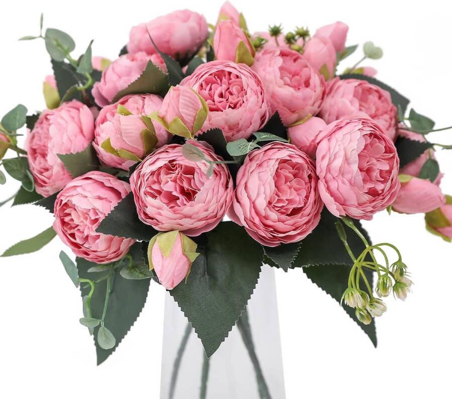 4 bundels kunstbloemen pioenzijde zijden pioenrozen boeketten nepbloemen boeketten bruiloft decoratie thuis tafel keuken kantoor tuin bruids groen (roze)
