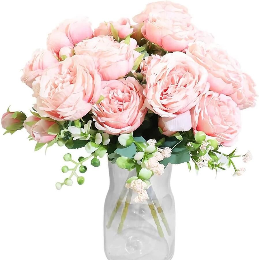 4 Bundels Kunstmatige Pioenrozen 32 cm Tafel Bloemen Decoratie Buigbaar Vormbaar Onderhoudsvrij