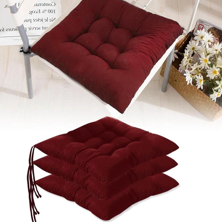 4 Comfortable Chair Cushions 40 x 40 cm with Ties for Indoor and Outdoor Use