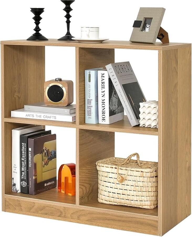 4-compartimenten boekenkast kubusplank staande plank opbergrek voor slaapkamer woonkamer 73 x 33 x 73 cm natuurlijk