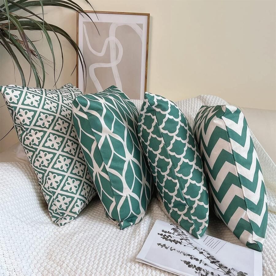 4 decoratieve kussenhoezen katoen linnen dubbelzijdig bedrukt sierkussen voor bank auto slaapkamer 45 x 45 cm groen