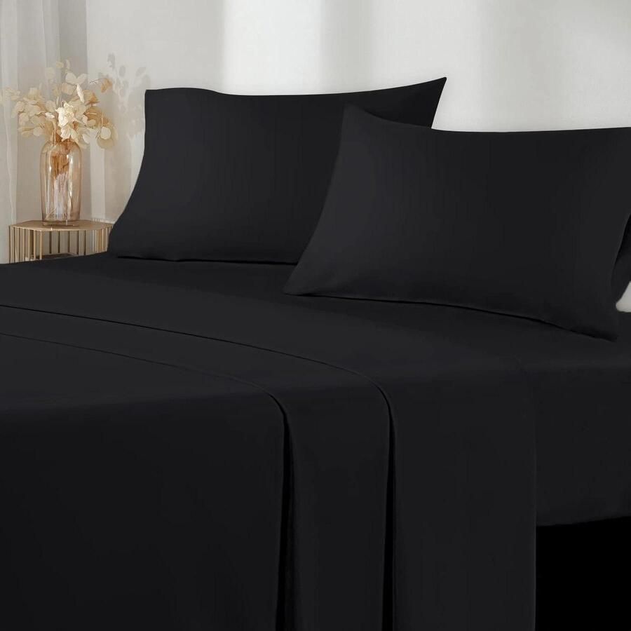 4-delig microvezel hoeslaken tweepersoonsbed 160 x 200 240 x 280 cm zwart dekbedovertrek 160x200