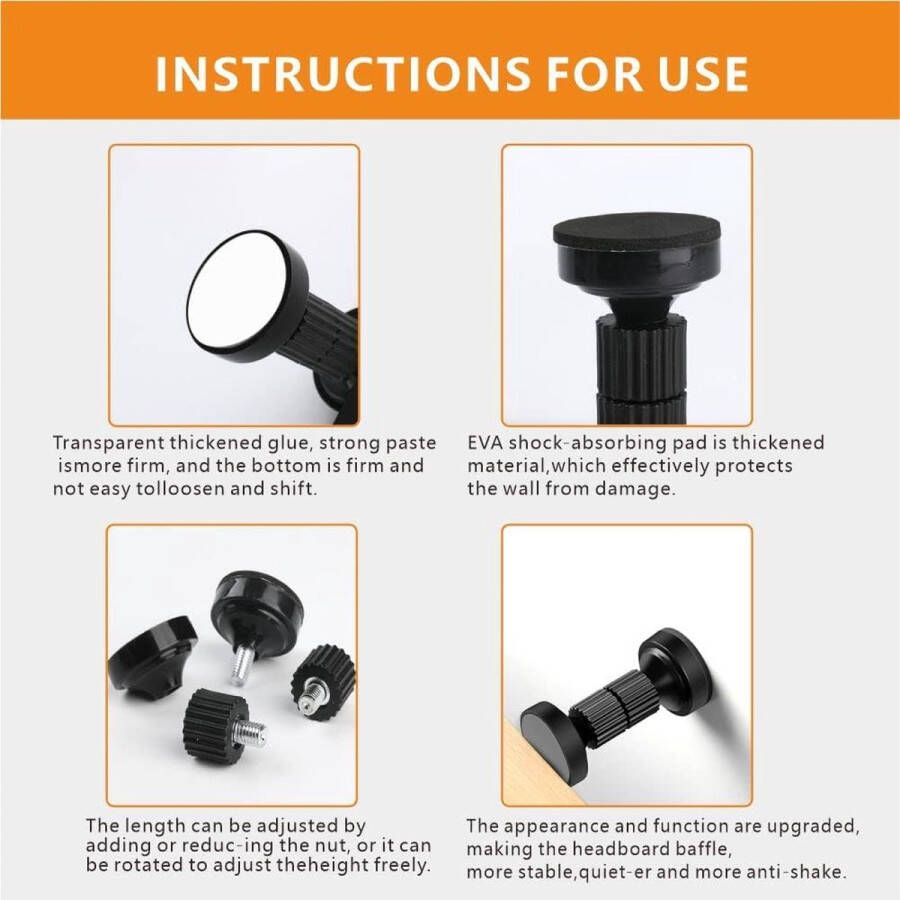 4-delig verstelbaar bedframe anti-shake-gereedschap 43-112 mm verstelbaar hoofdeinde stopper met wand- meubelkussens voor bed kast stoel bank en koelkast zwart