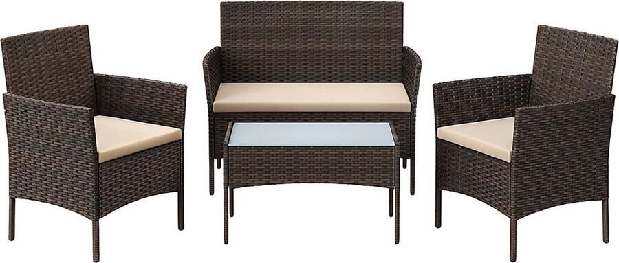 Rootz Living Rootz 4-delige balkonmeubelset terrasset tuinstoelen terraszitgroep gegalvaniseerd metalen frame PE polyrattan 56 5 cm x 54 5 cm x 81 5 cm