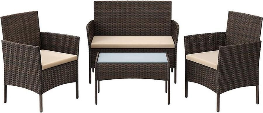 Rootz Living Rootz tuinmeubelset 4-delige balkonmeubelset tuinmeubelset terrasmeubelset eetset conversatieset bistroset rotan meubelset bruin taupe