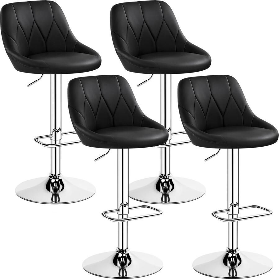 4-delige barkrukset verstelbare zithoogte 61 5 cm 83 cm gestoffeerde kruk met draaibare zitting kruk met voetensteun voor keuken bar salon eetkamer zwart
