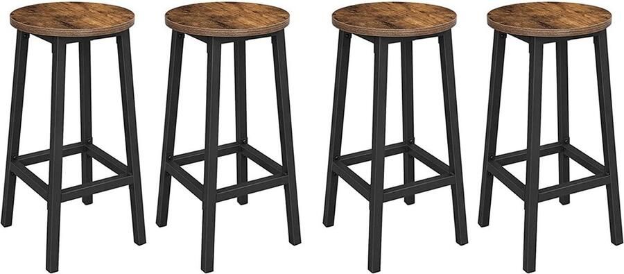 Rootz Living Rootz 4-delige barkrukset Vintage Bruin Zwarte Stoelen Spaanplaat Staal Max. 150kg 32cm x 65cm 5kg elk