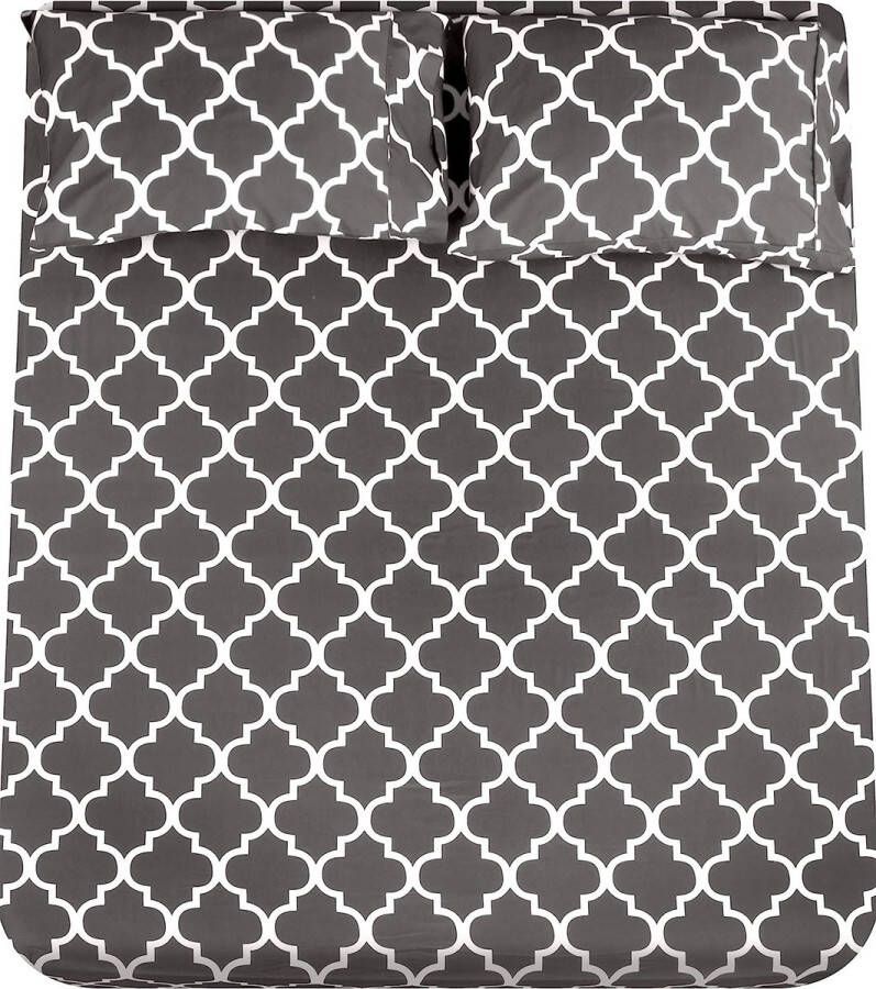 4-delige beddengoedset met print geborsteld polyester microvezel (voor bed 150 x 200 cm grijs)