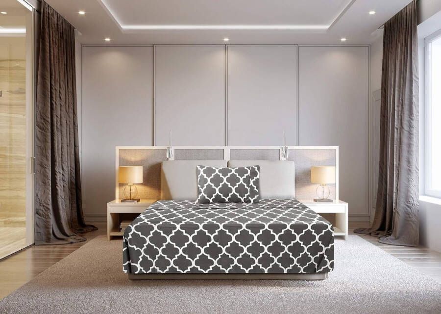 4-delige beddengoedset met print geborsteld polyester microvezel (voor bed 90 x 190 cm grijs)