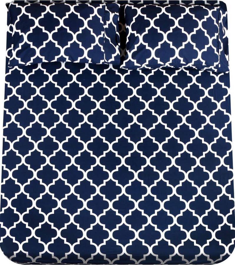 4-delige bedrukte bedlakens set geborsteld polyester microvezel (voor bed 135x190 cm marineblauw)