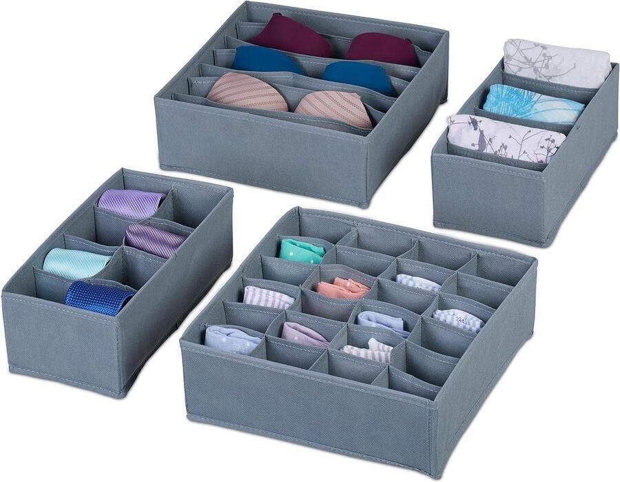 4-delige bh-organizer set voor kledingkast & lades opbergmanden voor lade organizer ondergoed sokken grijs