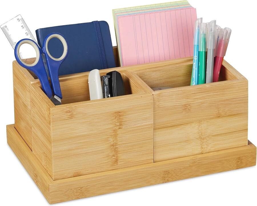 4-delige bureau organizer voor een opgeruimd kantoor en thuis Compacte bamboe pennenbak