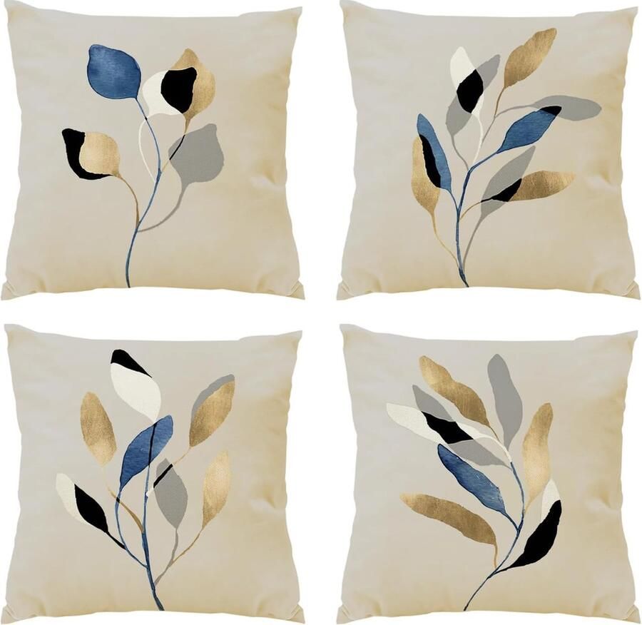 4-delige decoratieve kussensloop bladkussensloop kunstkussensloop decoratieve plantenkussensloop vierkante kussensloop slaapbank Home Decor