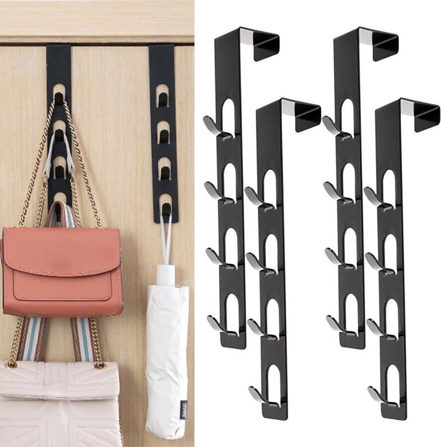 4-delige deurkapstok 4 in 1 kapstok deurkapstok zonder boren kapstok voor tassen hoeden sjaals organisator zwart