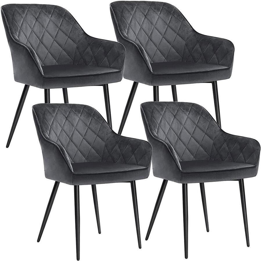 4-delige eetstoelset gestoffeerde stoelen loungestoelen make-upstoelen met armleuningen huidvriendelijke zachte stof maximaal gewicht 110 kg geschikt voor studeerkamer woonkamer slaapkamer en eetkamer afmetingen 62 5 x 60 x 85 cm grijs