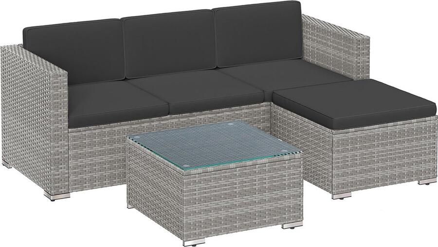 Rootz Living Rootz 4-delige grijze PE-polyrotan bankstel tuinmeubilair terrasset VFT-vulling gepoedercoat staal gehard glas 173 cm x 60 cm x 66 cm - Foto 2