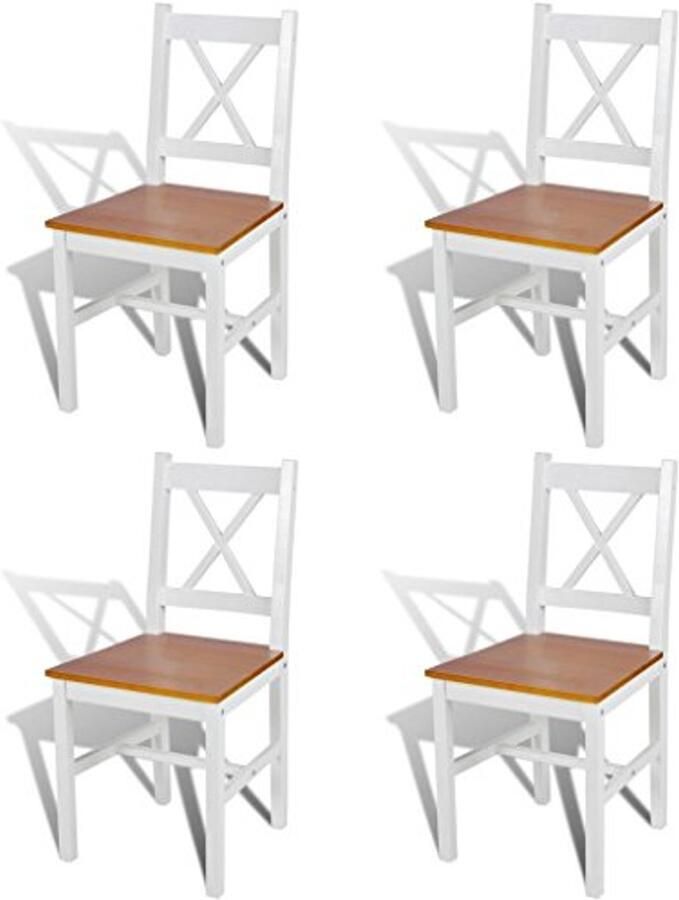 4-delige houten eetkamerstoelset in wit en natuurlijke kleur voor keuken en eetkamer