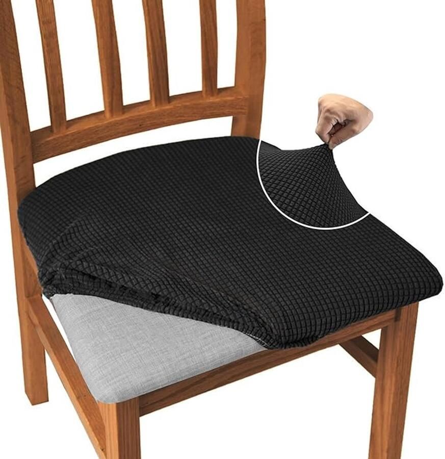 4-delige Jacquard stoffen eetkamerstoelhoes zeer elastische eetkamerstoelhoes stofdicht eetkamerstoelkussen (4-delige set zwart)