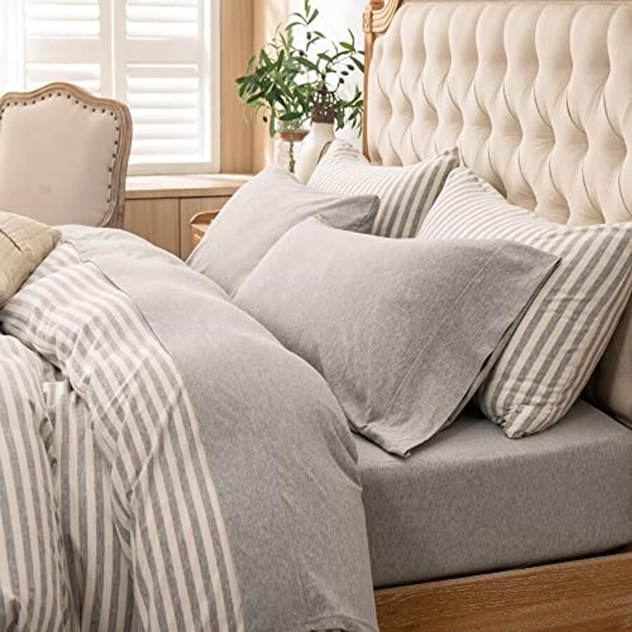 4-delige jersey gebreide lakenset super zacht en ademend geschikt voor matrassen tot 50 cm lichtgrijs queensize