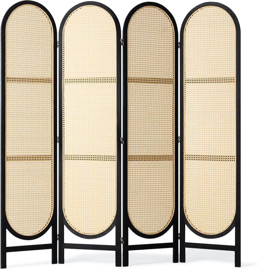 4-delige kamerscherm – rotan gevlochten privacy-scherm in bruin elk paneel verbonden met drie tweezijdige scharnieren ideaal voor het creëren van privéruimtes in huis of kantoor