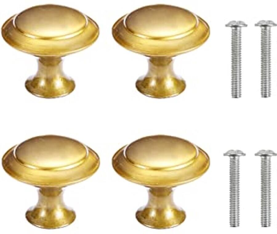 4-delige kast deurknoppen voor keukenmeubilair roestvrijstalen kast knop met schroeven goudkleurig